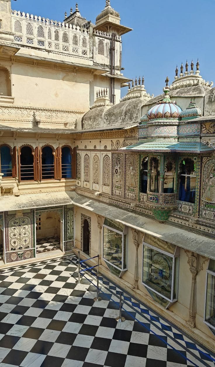 Checkered marble courtyard inside the City Palace